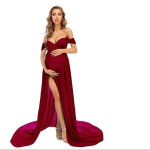 Maternity Dress Photoshoot Photography Split Chiffon Maternity Gown Long…